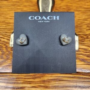 Coach Heart Stud Earrings in Gray with Gold Tone 'C'